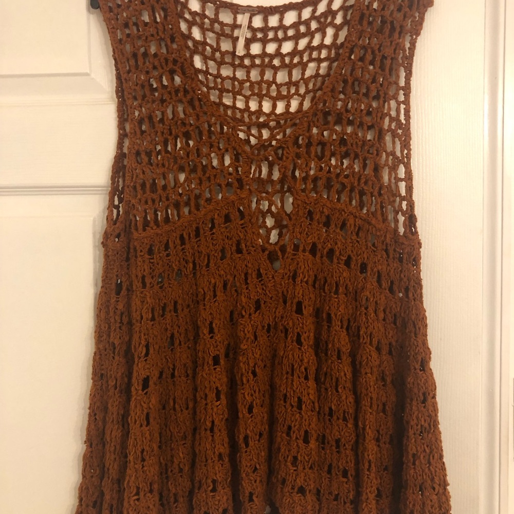Free People Brown Crochet Sleeveless Top